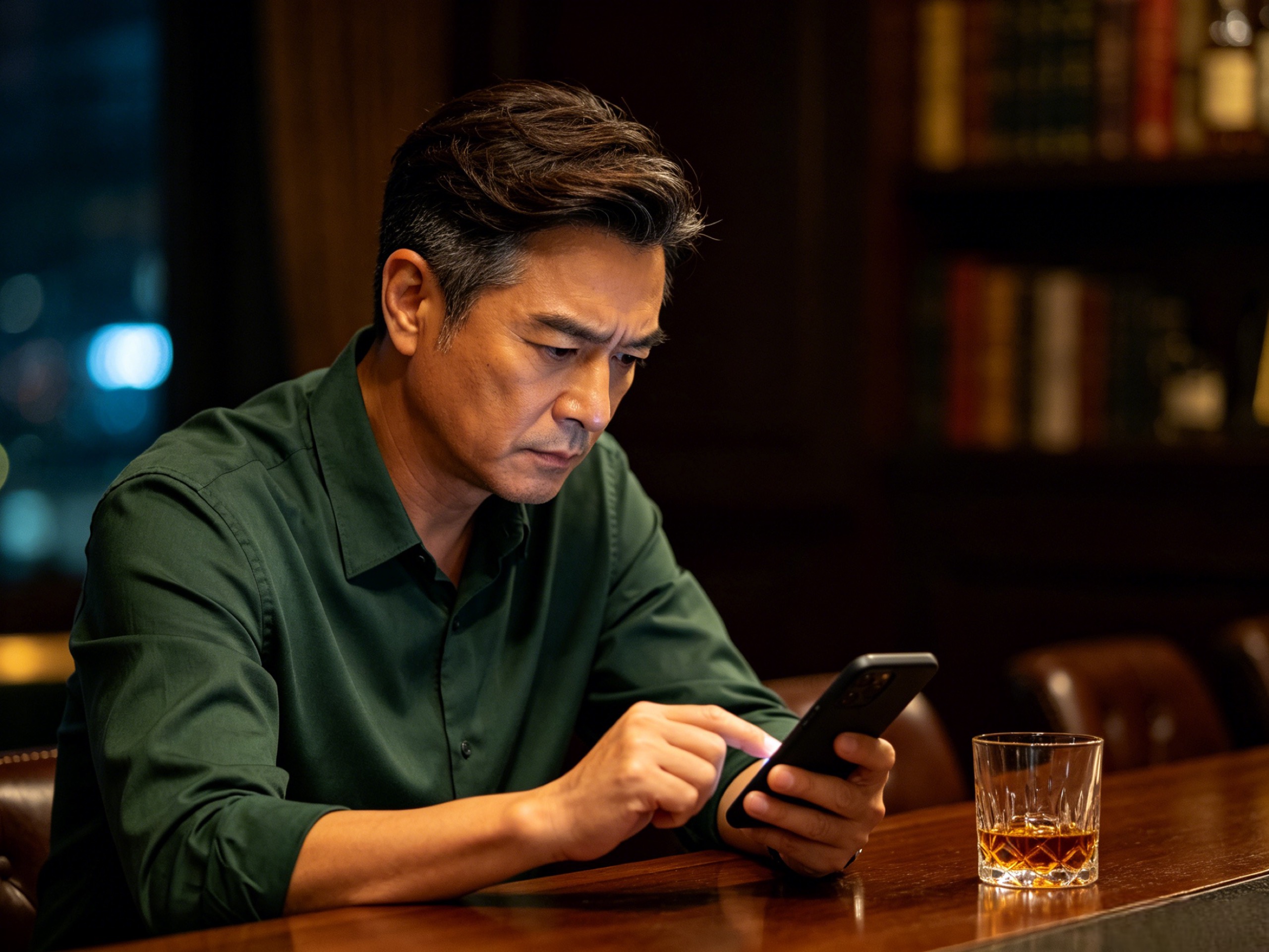 一個男人在手機前審慎地評估要不要回甜心的訊息